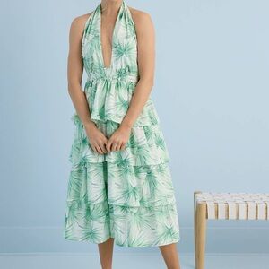 Crown & Ivy Green Halter Neck Tiered Dress